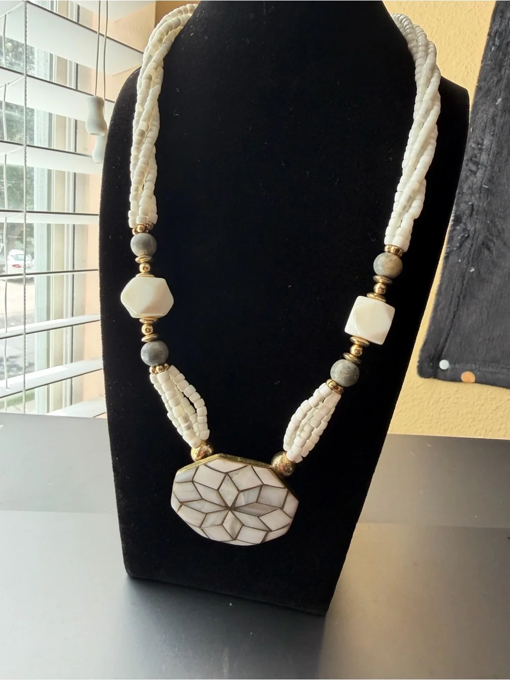 Elegant White Mosaic Statement Necklace